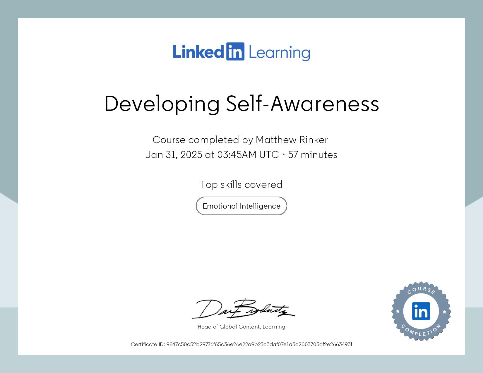 LinkedIn Learning Developing Self Awareness